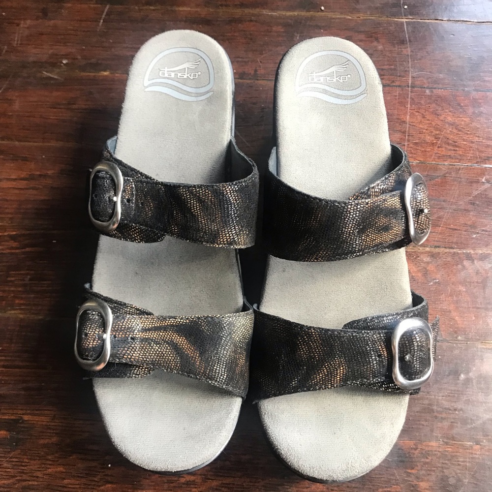 Dansko Black Coffee Swirl Metallic Sophie Sandals